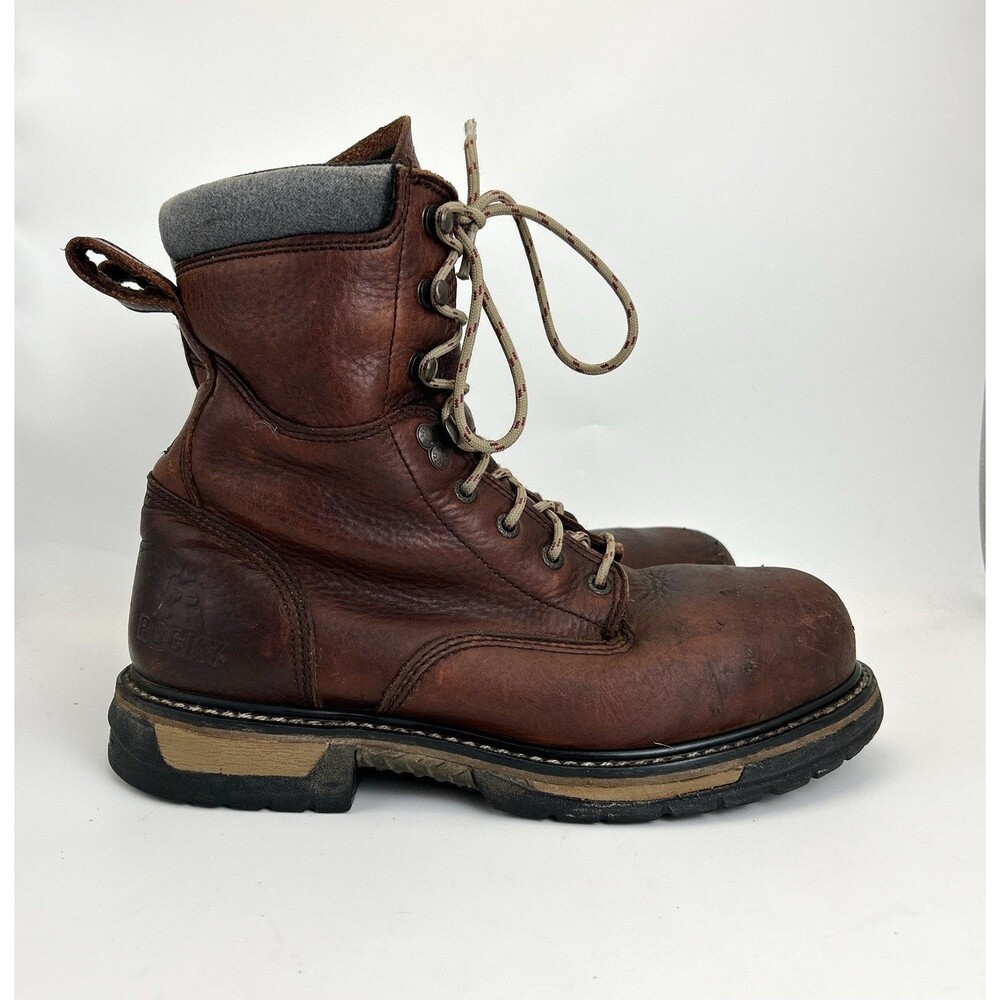 Rocky IronClad 8” Steel Toe Boots Mens Sz 9.5 Brown Leather Waterproof Work
